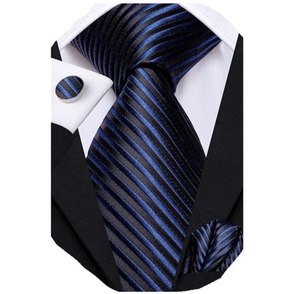 Mens Paisely Floral Silk Tie for Men Striped Necktie and Pocket Square Set - Picture 6 of 6